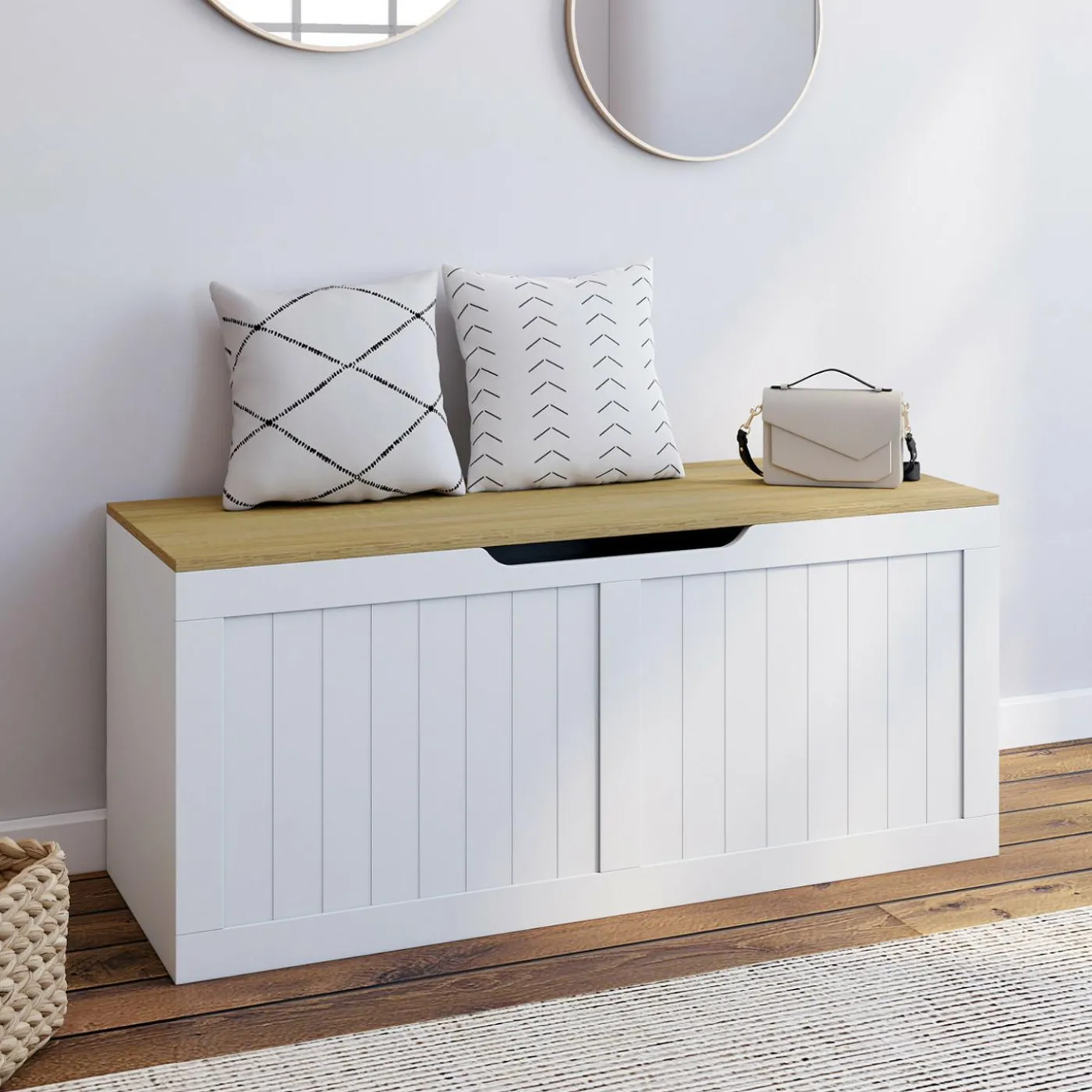Coffre de rangement bois et blanc