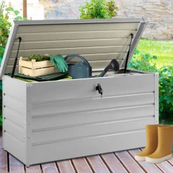 Coffre de rangement extérieur étanche en métal gris clair 350L