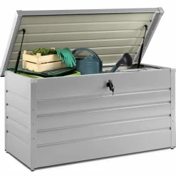 Coffre de rangement extérieur étanche en métal gris clair 350L