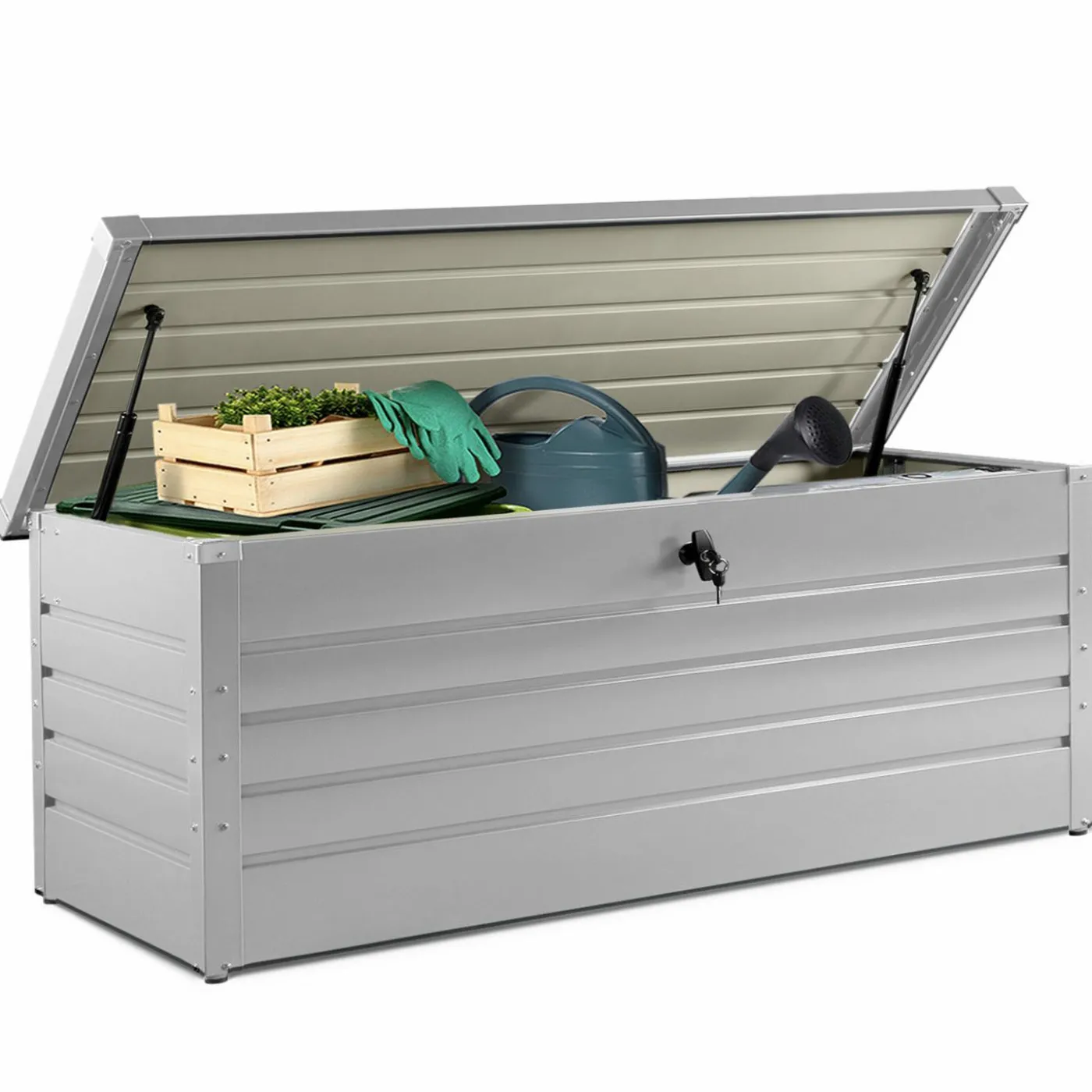 Coffre de rangement extérieur étanche en métal gris clair 600 L