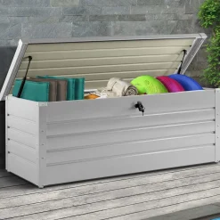 Coffre de rangement extérieur étanche en métal gris clair 600 L
