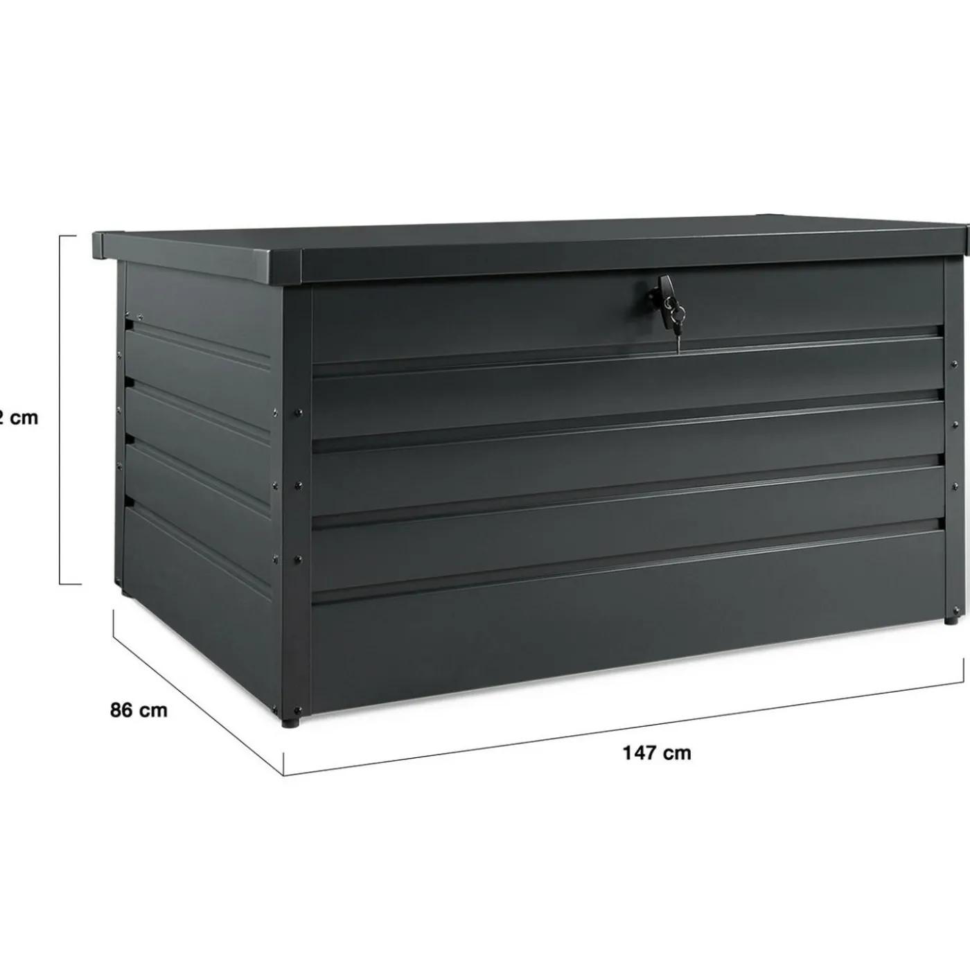 Coffre de rangement métal 810L verrouillable gris anthracite pour jardin 147x86x82 cm