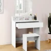 Coiffeuse 3 miroirs blanche avec 4 niches, 1 tiroir et tabouret