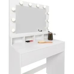 Coiffeuse avec miroir LED et tabouret, 4 niches, 1 tiroir