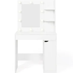 Coiffeuse blanche avec miroir LED et tabouret 1 tiroir