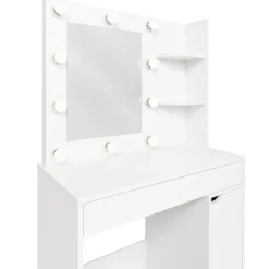 Coiffeuse blanche avec miroir LED et tabouret 1 tiroir