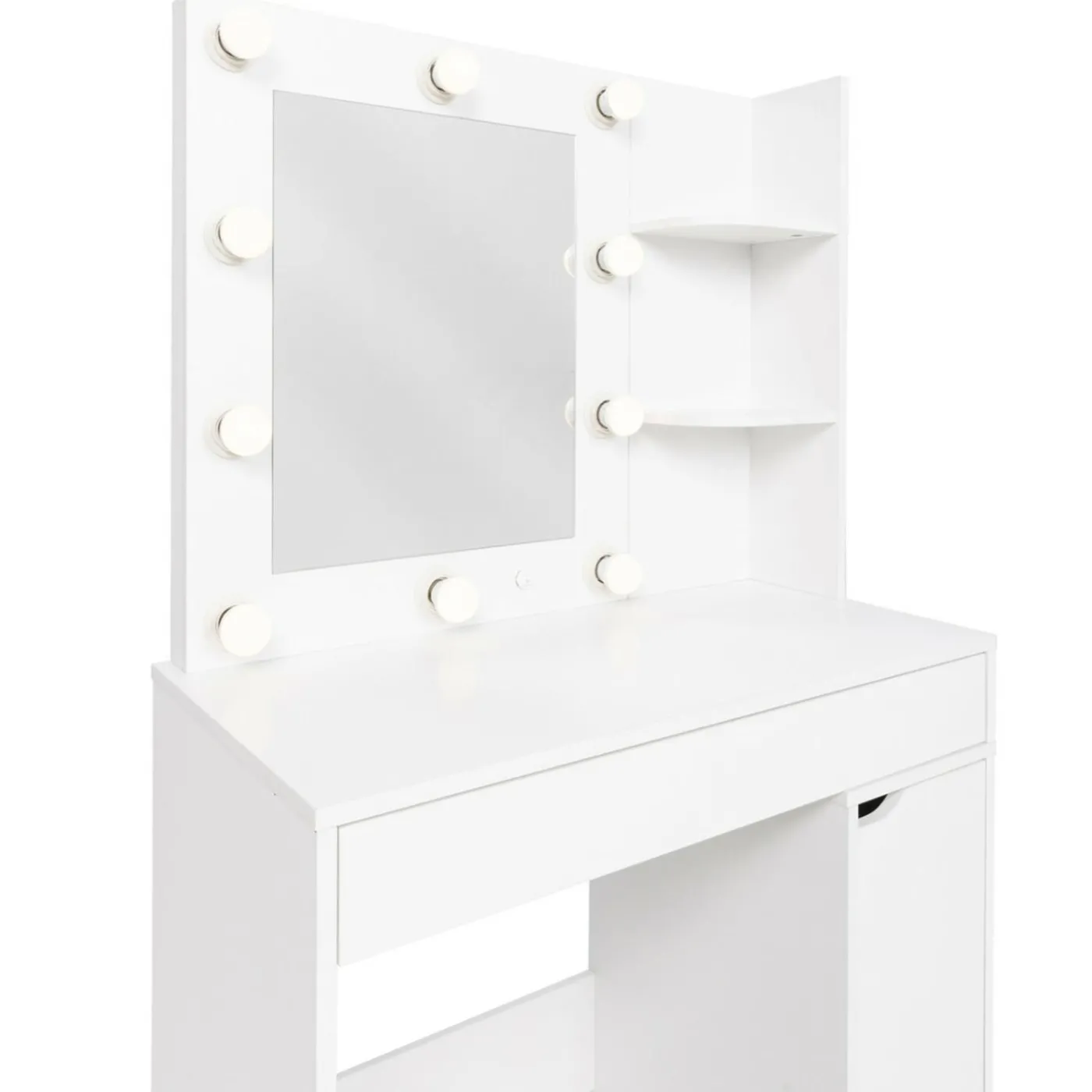Coiffeuse blanche avec miroir LED et tabouret 1 tiroir