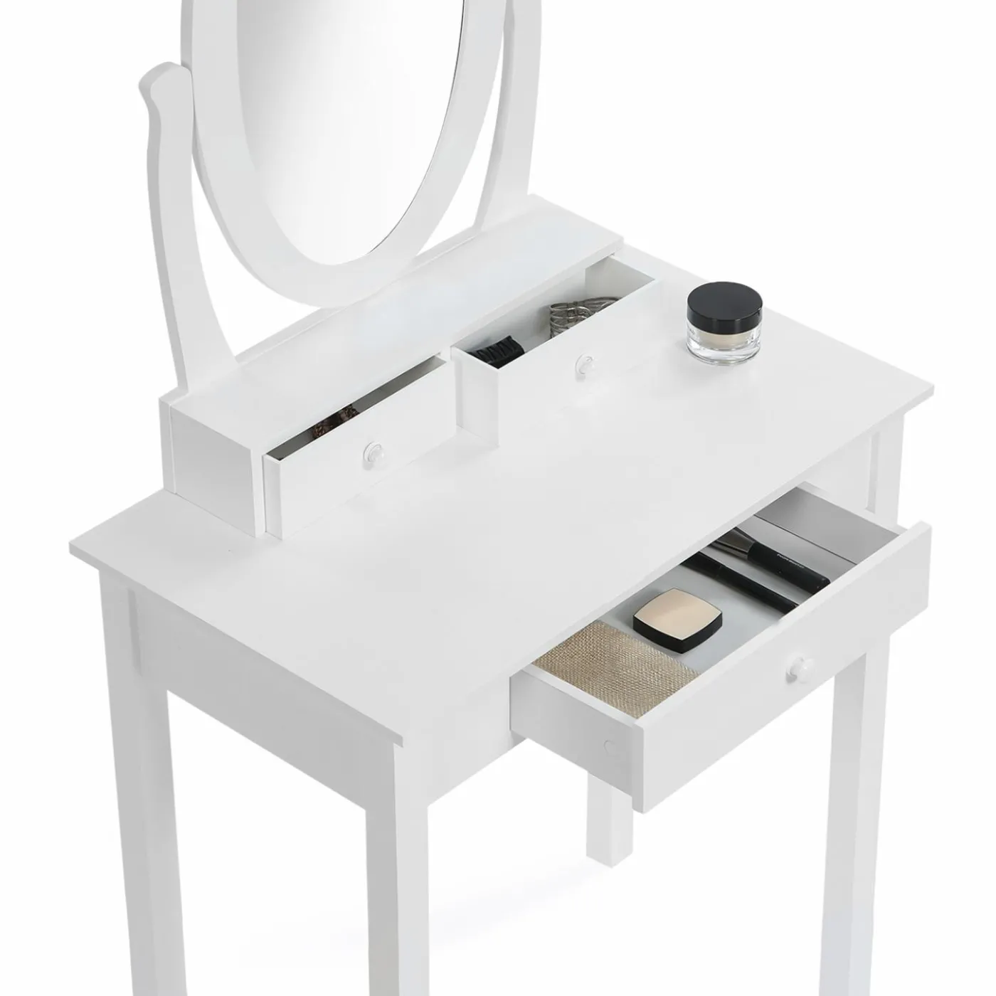 Coiffeuse blanche avec miroir et tabouret