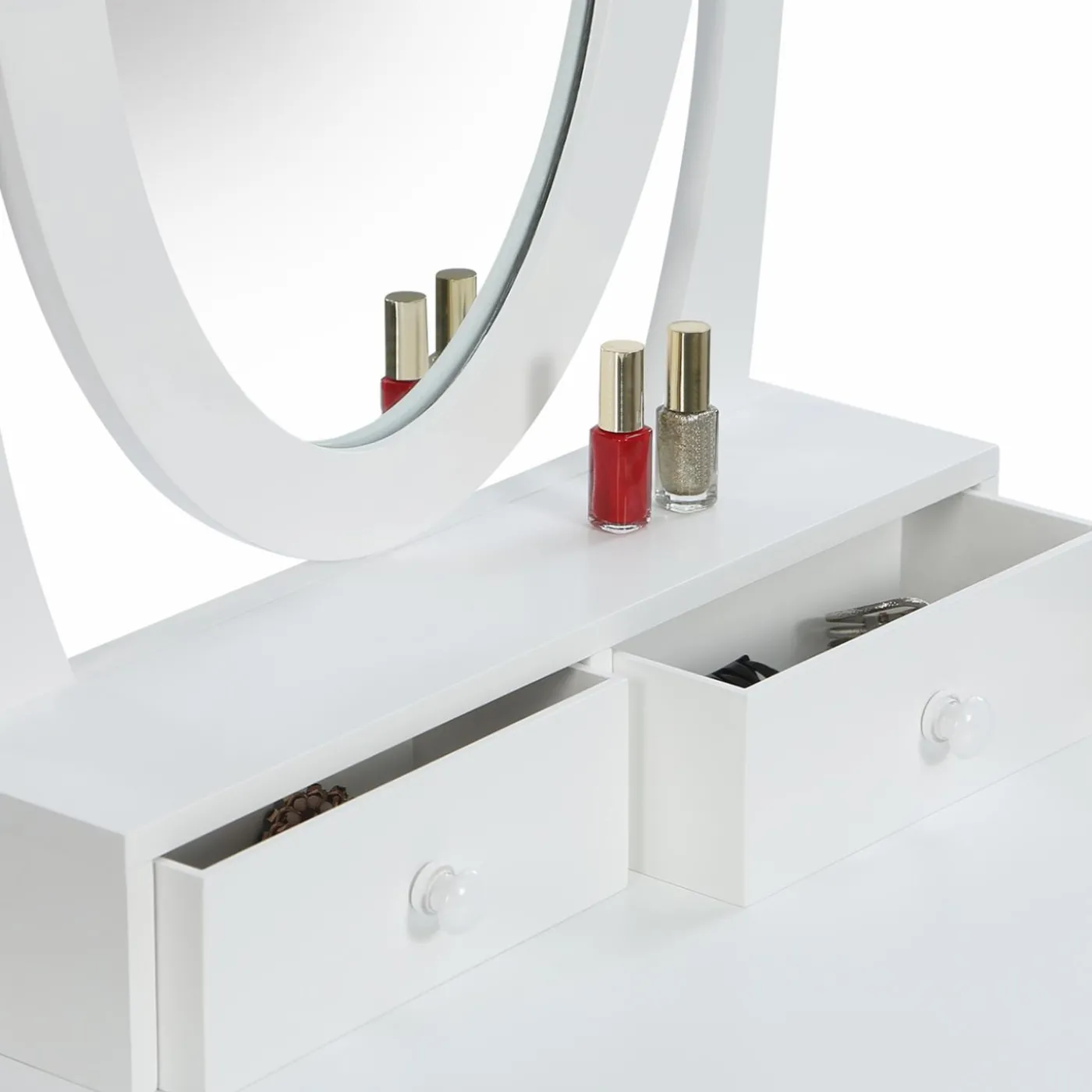 Coiffeuse blanche avec miroir et tabouret