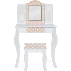 Coiffeuse enfant blanche et rose avec 3 miroirs et tabouret