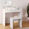 Coiffeuse miroir rabattable blanche 2 tiroirs et tabouret
