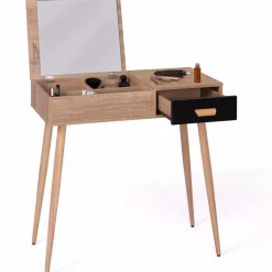Coiffeuse scandinave miroir rabattable hêtre et noir
