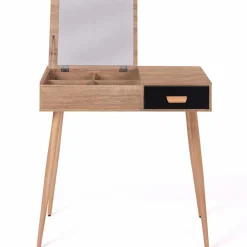 Coiffeuse scandinave miroir rabattable hêtre et noir