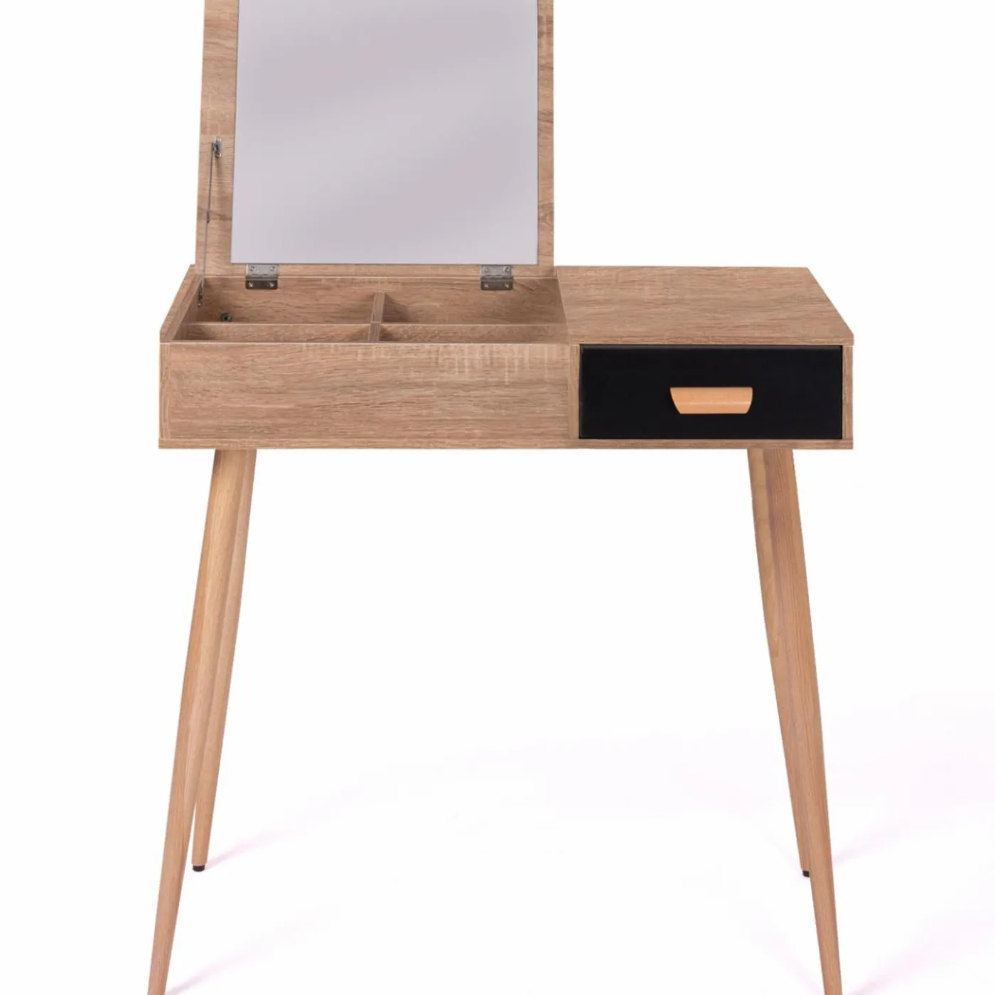 Coiffeuse scandinave miroir rabattable hêtre et noir