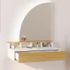 Coiffeuse suspendue miroir LED avec 4 niches, 1 tiroir bois et blanc