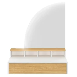 Coiffeuse suspendue miroir LED avec 4 niches, 1 tiroir bois et blanc