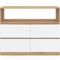Commode 100 cm 4 tiroirs avec niche façon hêtre et blanc