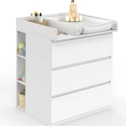 Commode à langer évolutive bois blanc 3 tiroirs et 2 étagères amovibles