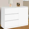 Commode 3 tiroirs + 1 porte 110 cm bois blanc