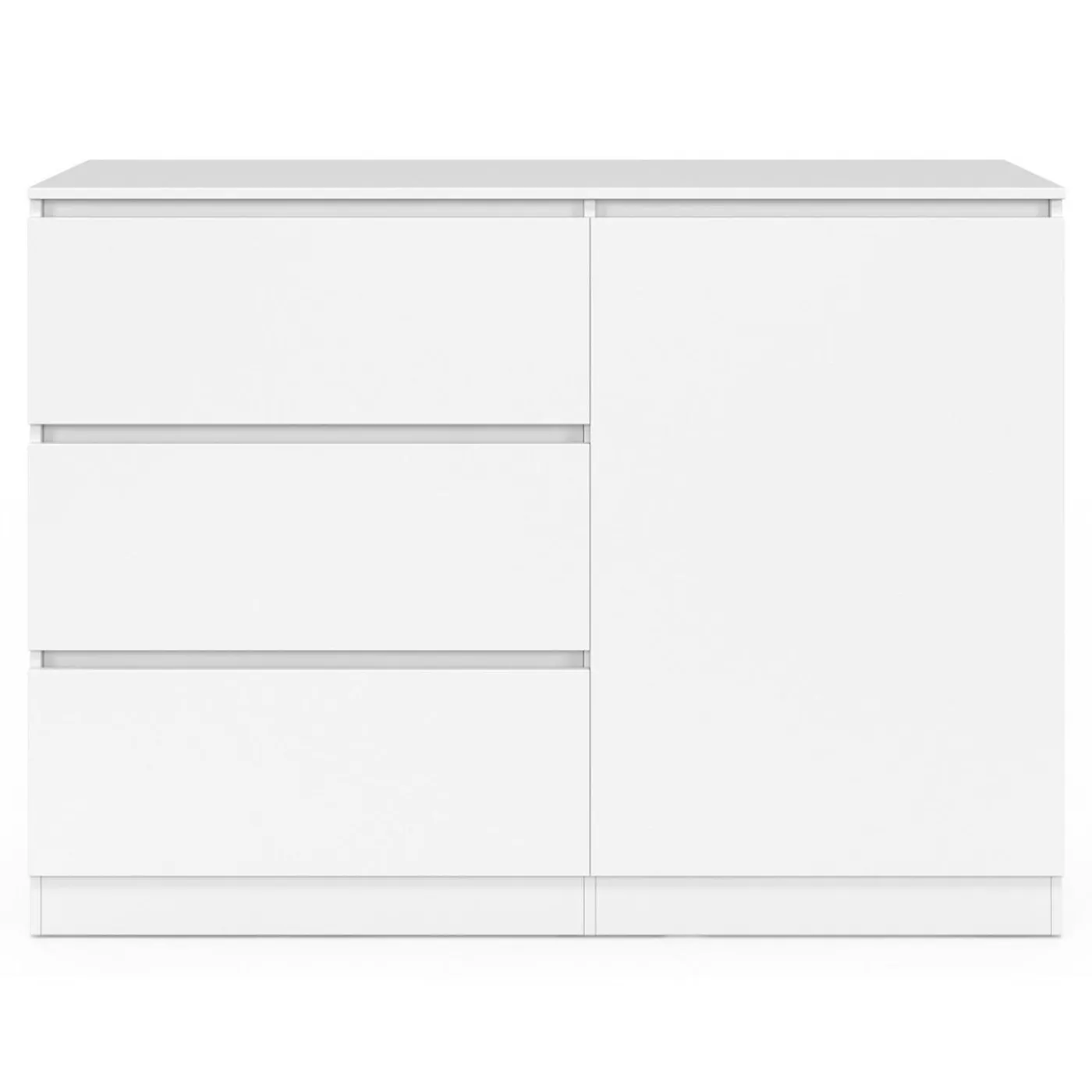Commode 3 tiroirs + 1 porte 110 cm bois blanc