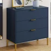 Commode 3 tiroirs 80 cm bleu nuit et finitions dorées