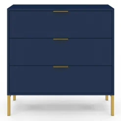 Commode 3 tiroirs 80 cm bleu nuit et finitions dorées