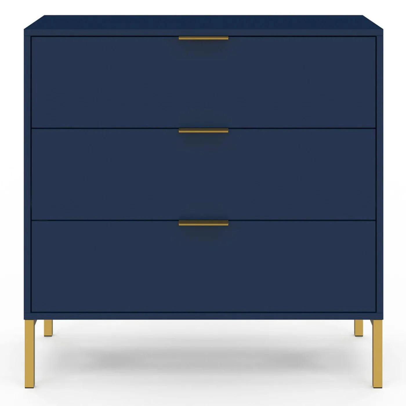 Commode 3 tiroirs 80 cm bleu nuit et finitions dorées