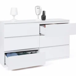 Commode 6 tiroirs 140 cm bois blanc