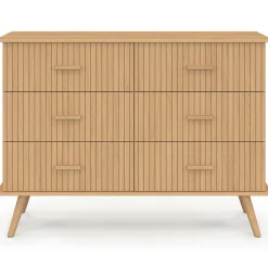 Commode 6 tiroirs 110 cm lattes tasseau bois coloris chêne