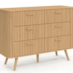Commode 6 tiroirs 110 cm lattes tasseau bois coloris chêne