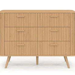 Commode 6 tiroirs 110 cm lattes tasseau bois coloris chêne