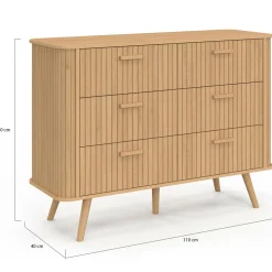 Commode 6 tiroirs 110 cm lattes tasseau bois coloris chêne
