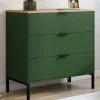 Commode 3 tiroirs 80 cm vert kaki et plateau bois