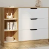 Commode 3 tiroirs 3 niches hêtre blanc