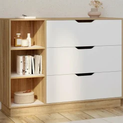 Commode 3 tiroirs 3 niches hêtre blanc