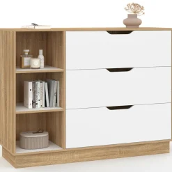 Commode 3 tiroirs 3 niches hêtre blanc