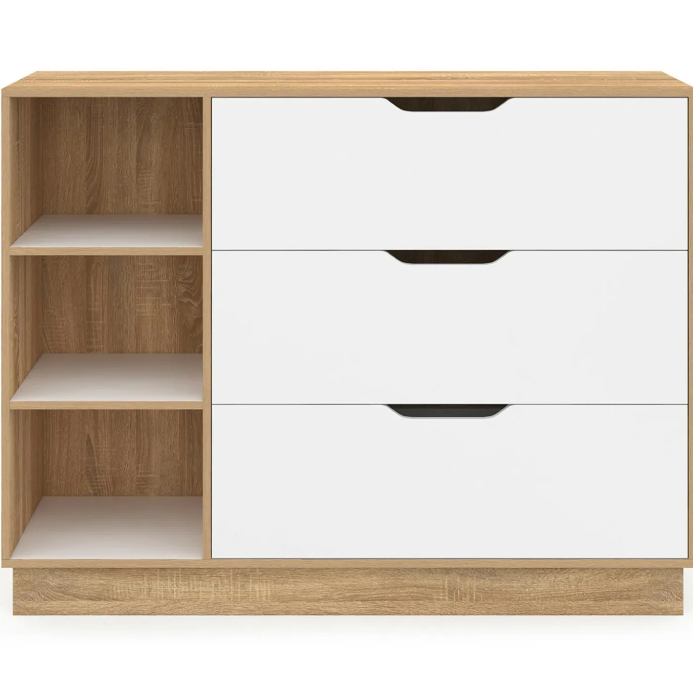 Commode 3 tiroirs 3 niches hêtre blanc