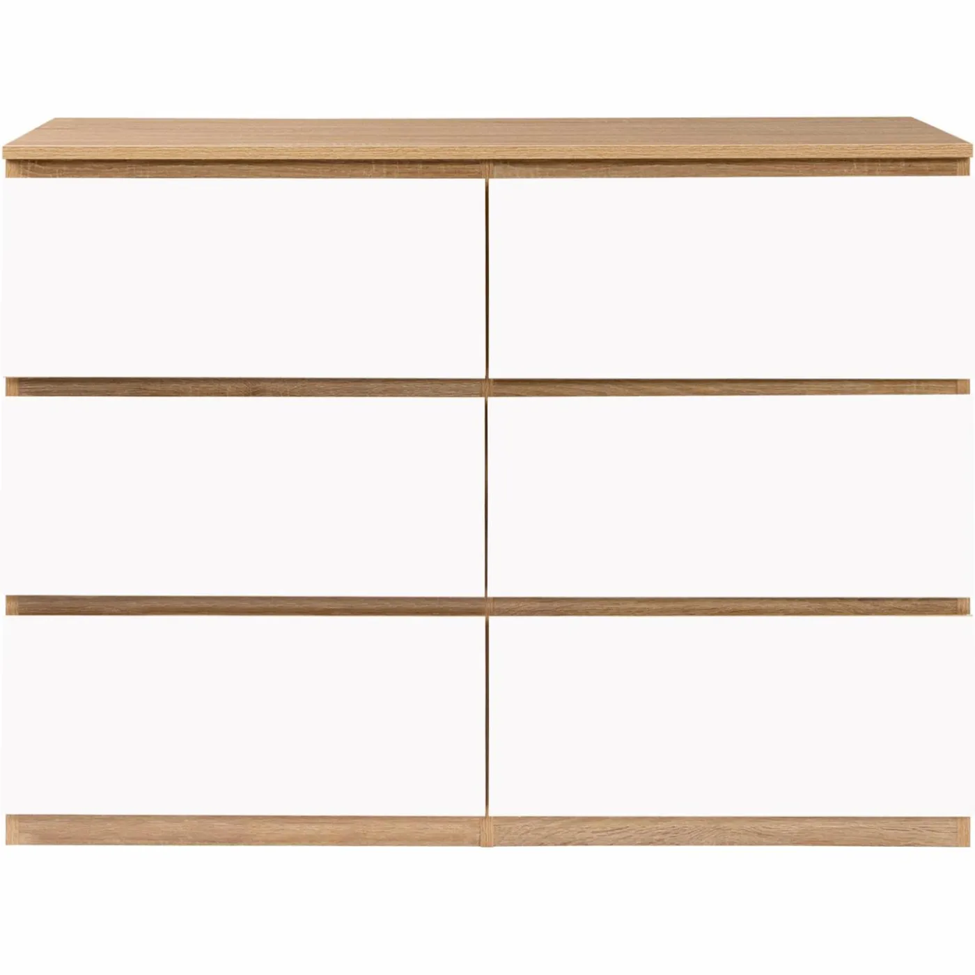 Commode 6 tiroirs blanche et bois façon hêtre