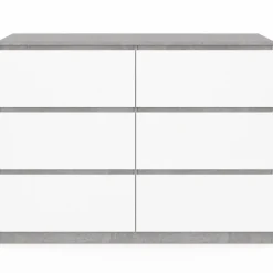 Commode 6 tiroirs blanche effet béton