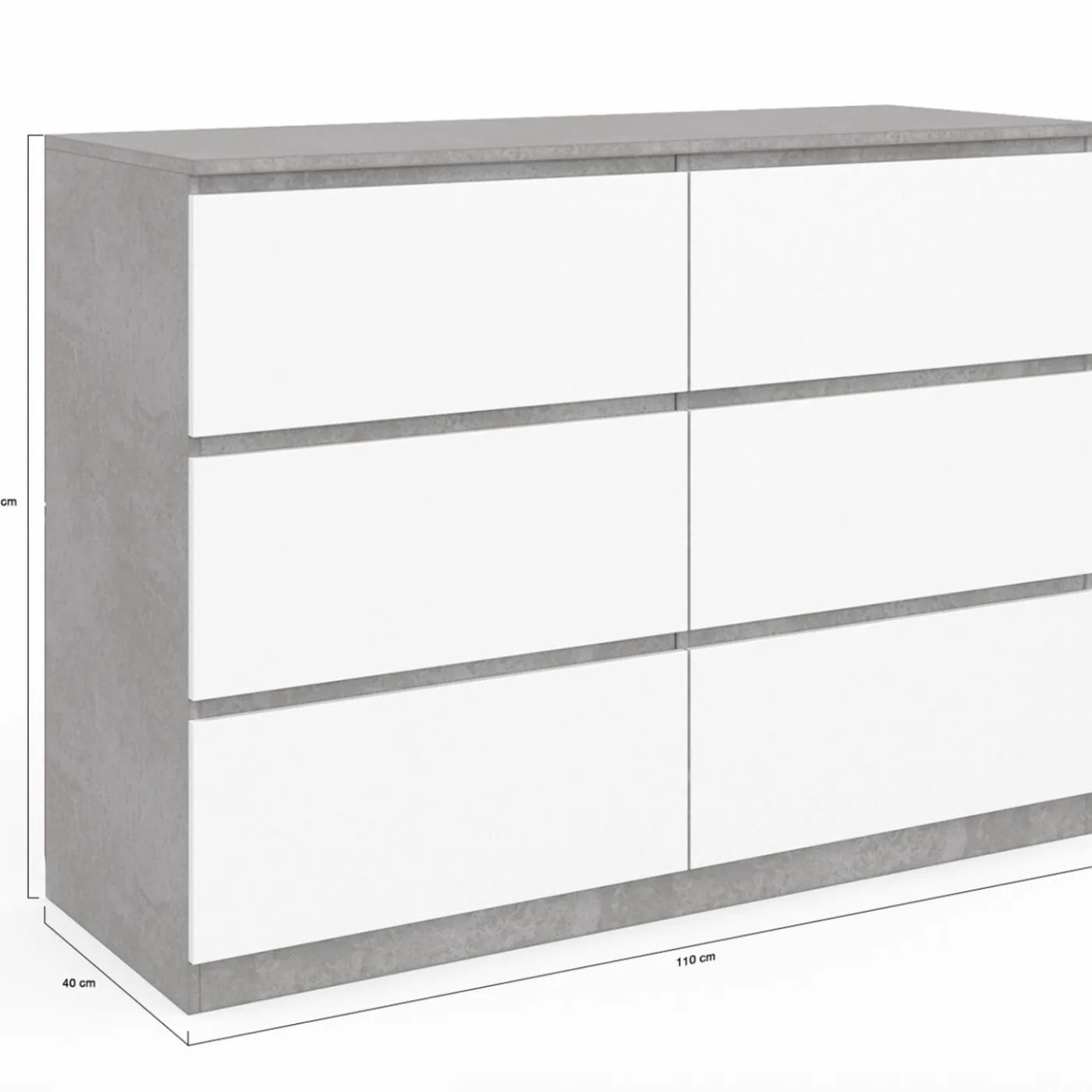 Commode 6 tiroirs blanche effet béton