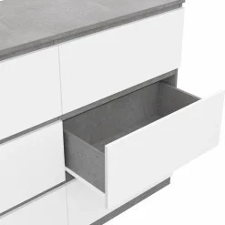 Commode 6 tiroirs blanche effet béton