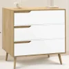 Commode 3 tiroirs blanche et bois style scandinave