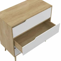 Commode 3 tiroirs blanche et bois style scandinave