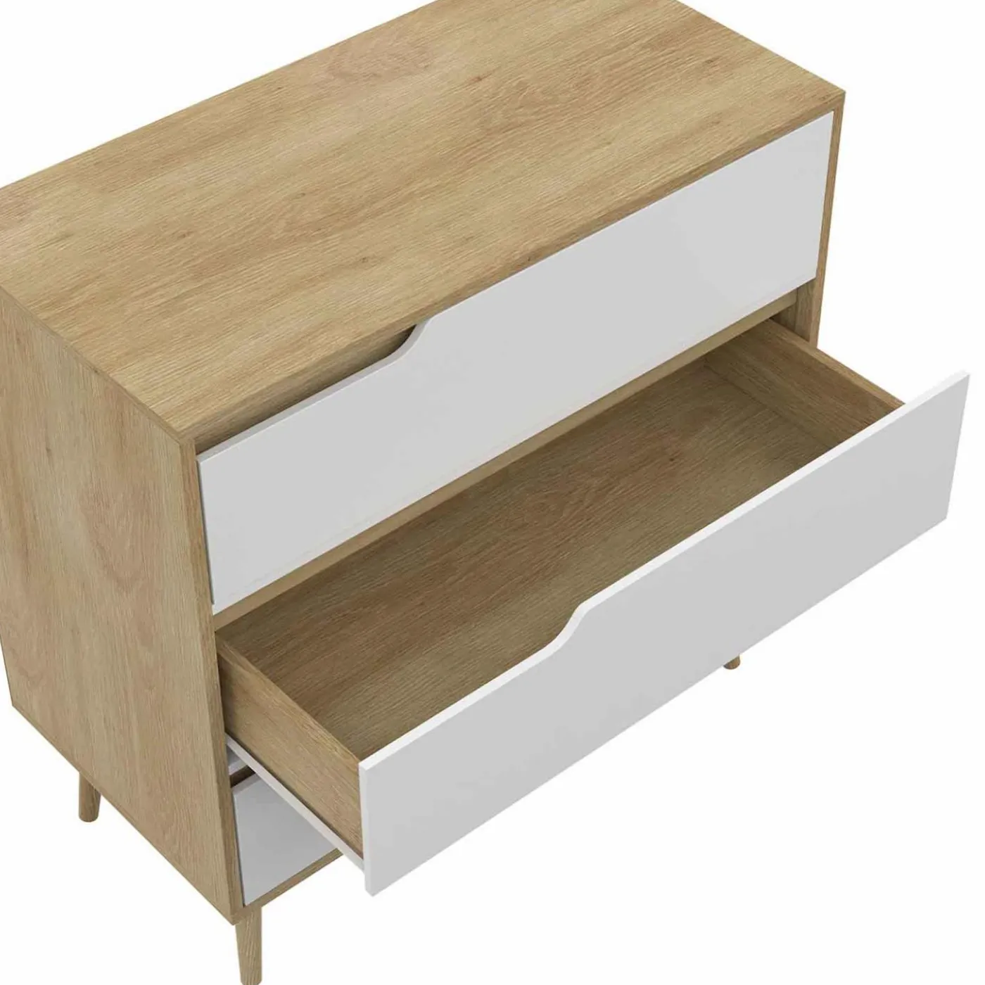 Commode 3 tiroirs blanche et bois style scandinave