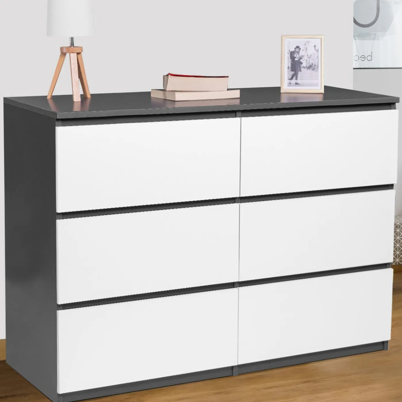 Commode 6 tiroirs blanche et grise
