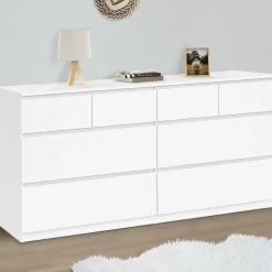Commode 8 tiroirs bois blanc 160 cm