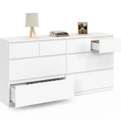 Commode 8 tiroirs bois blanc 160 cm