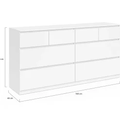 Commode 8 tiroirs bois blanc 160 cm
