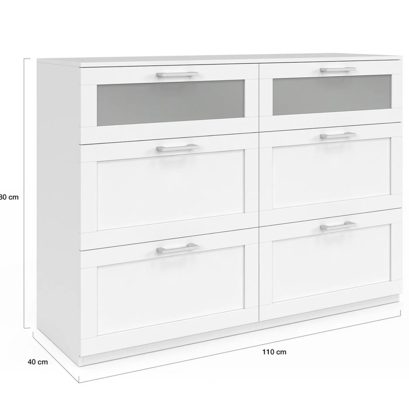 Commode 6 tiroirs bois et blanc effet givré