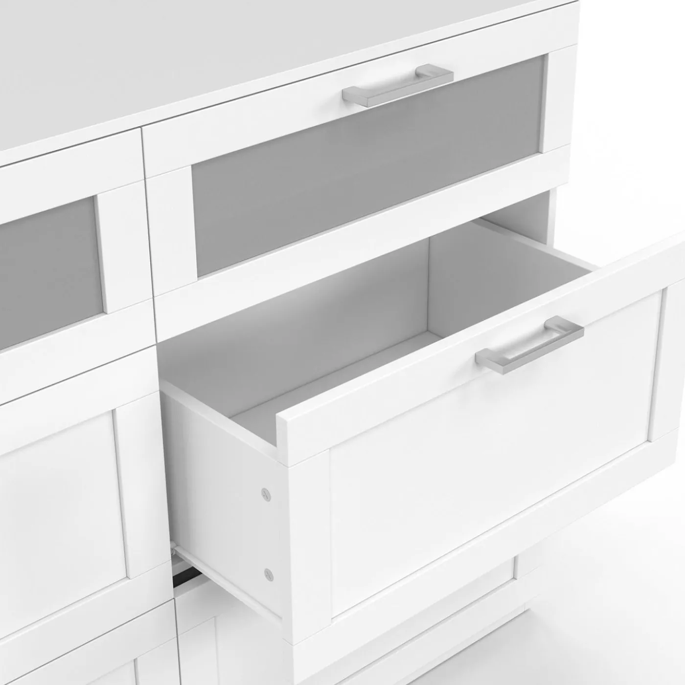 Commode 6 tiroirs bois et blanc effet givré